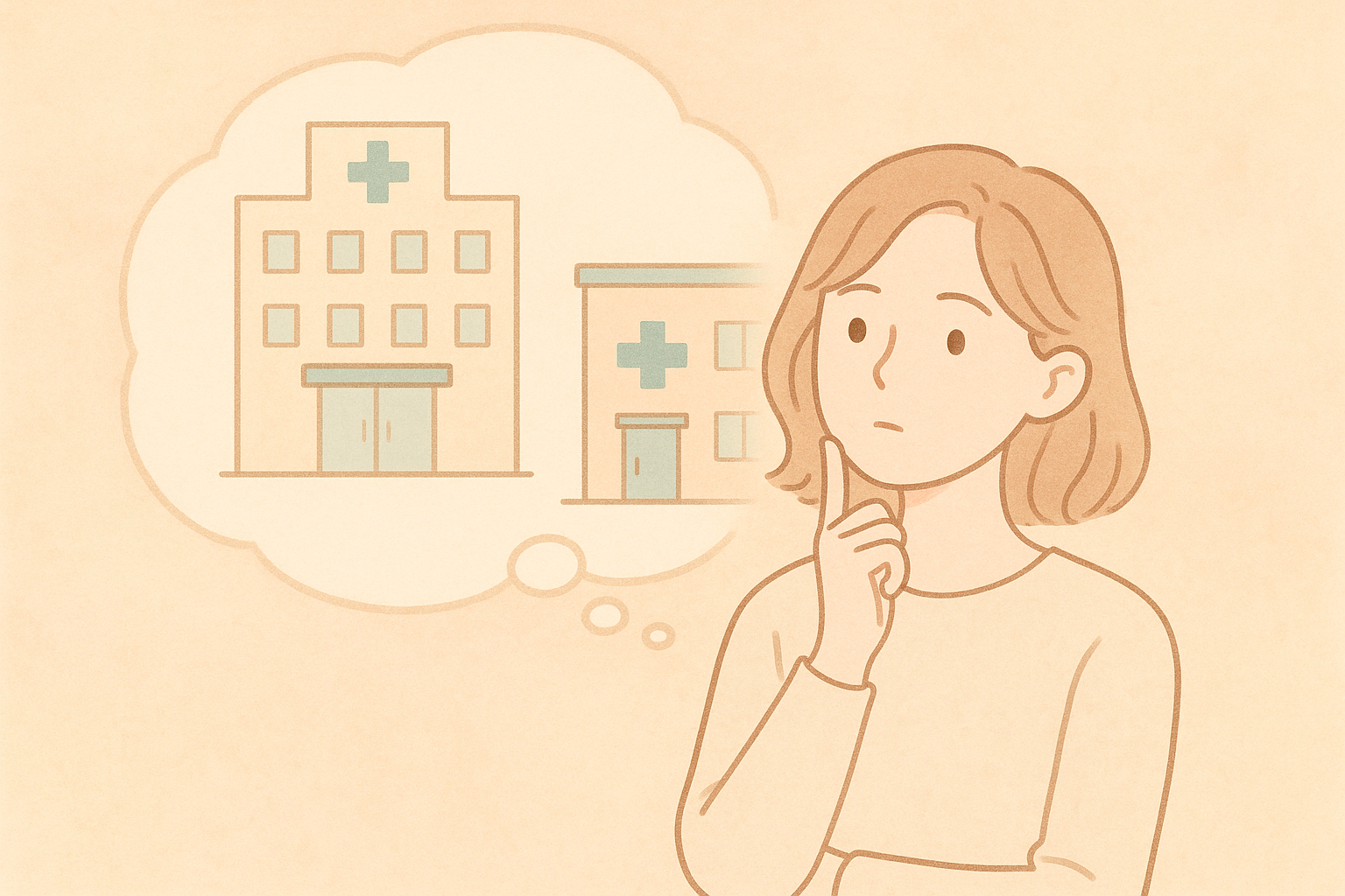 婦人科選びを考える女性のイラスト