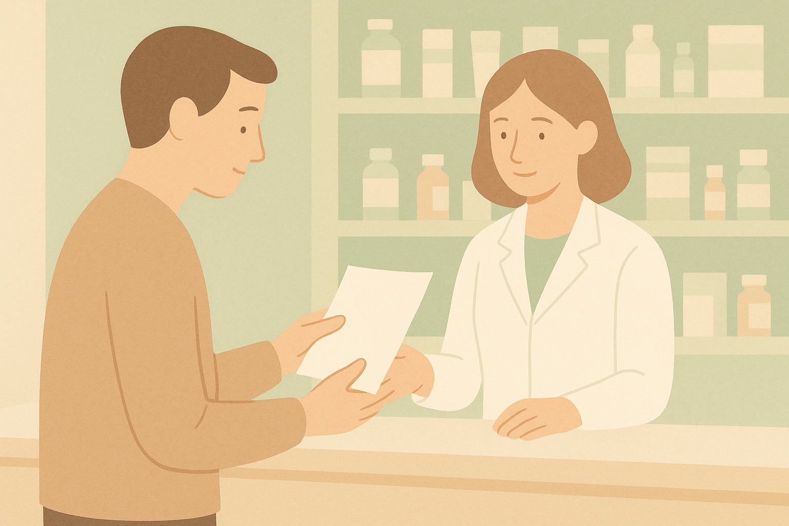 薬局で処方箋を持つ人のイラスト