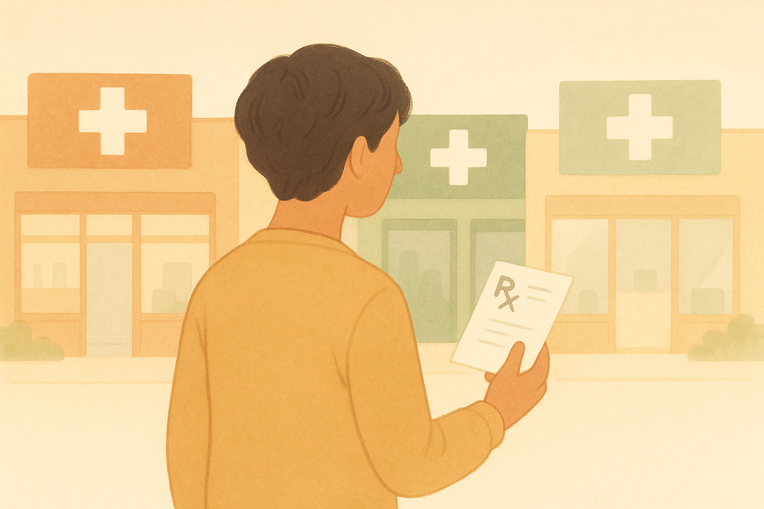 薬局を選ぶ人のイラスト