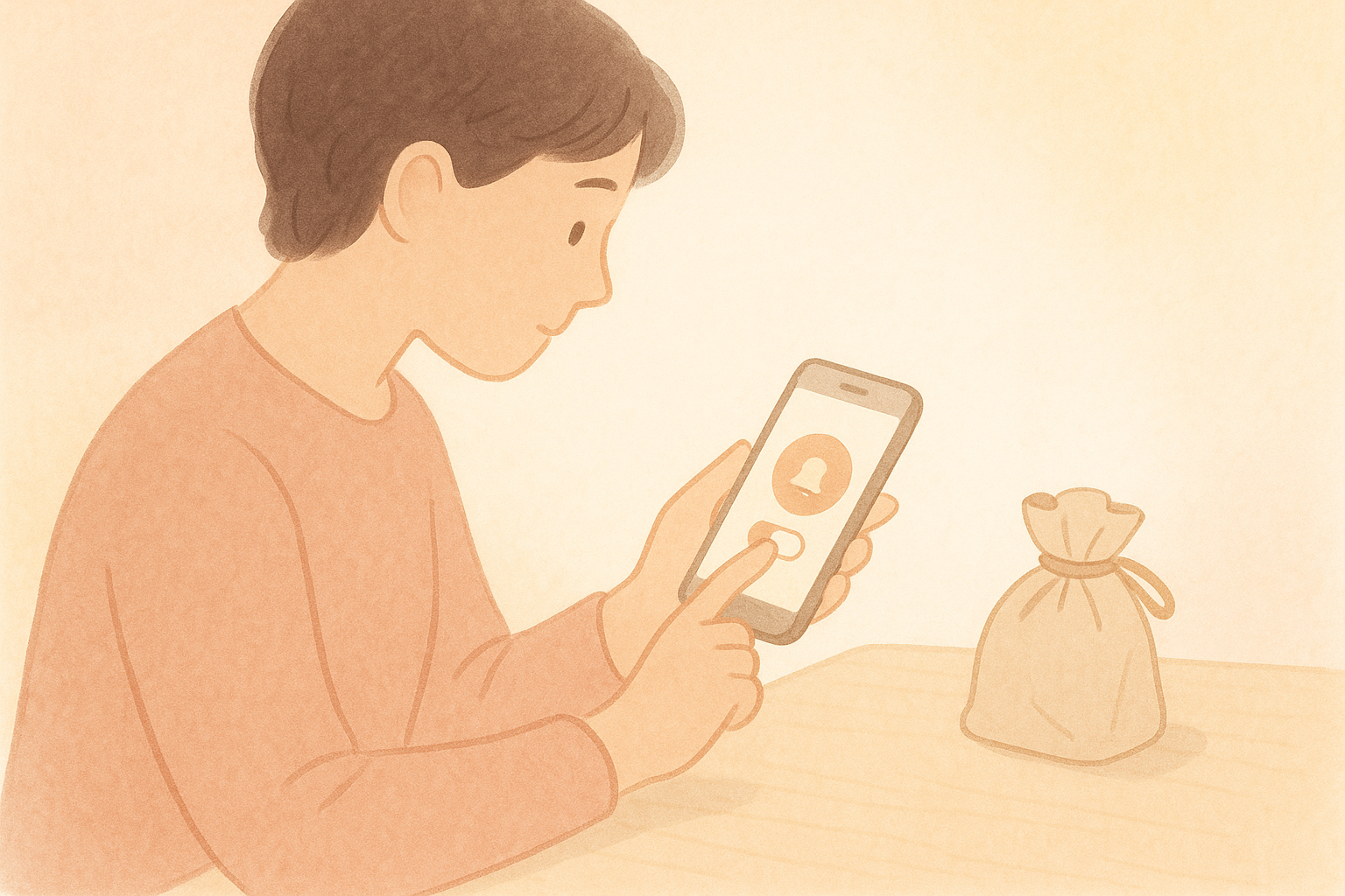 スマートフォンでリマインダーを確認する人のイラスト