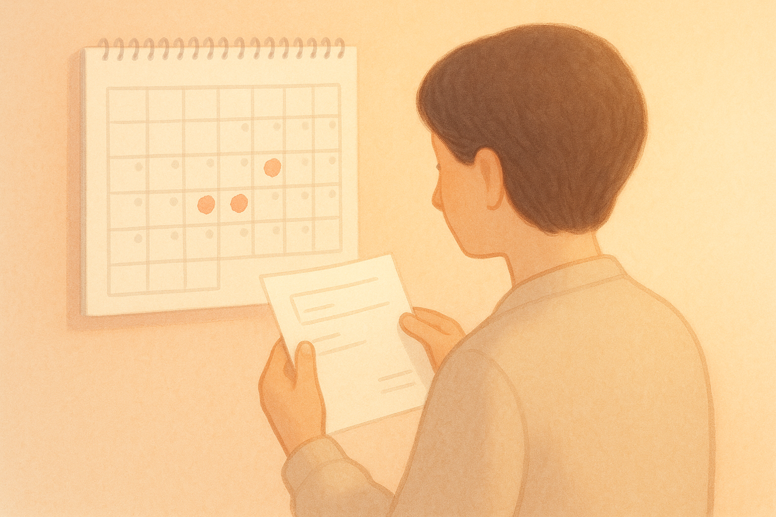 連休前にカレンダーを確認する人のイラスト