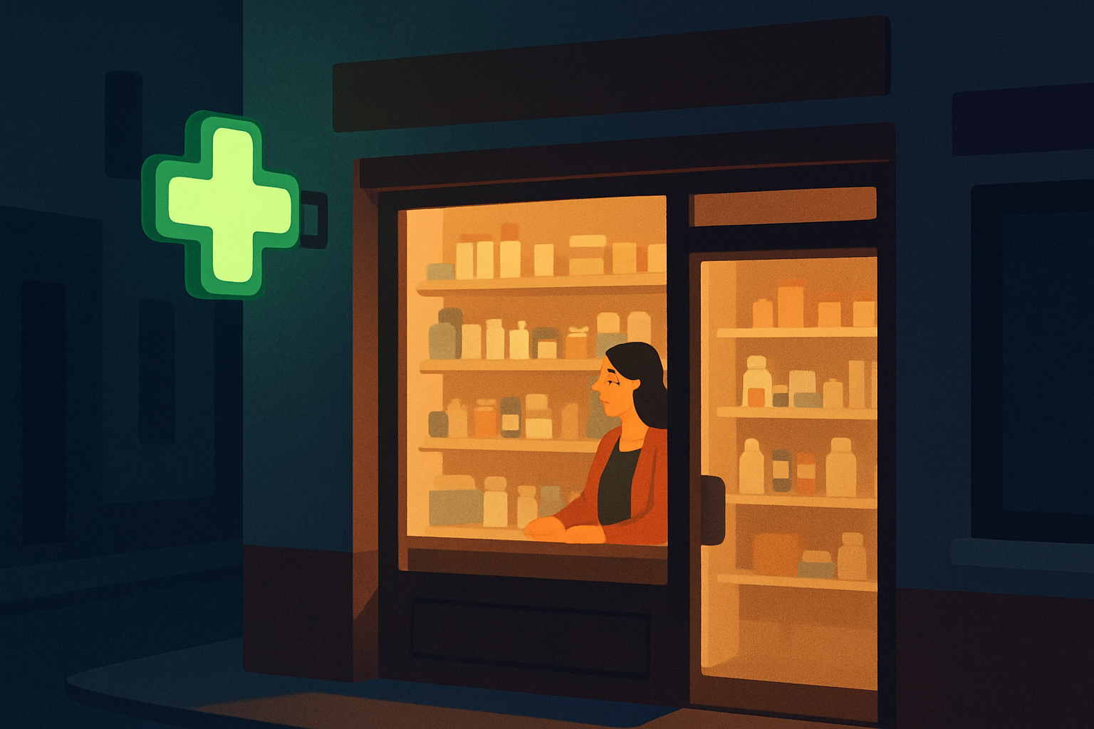 夜間に営業している薬局のイメージ