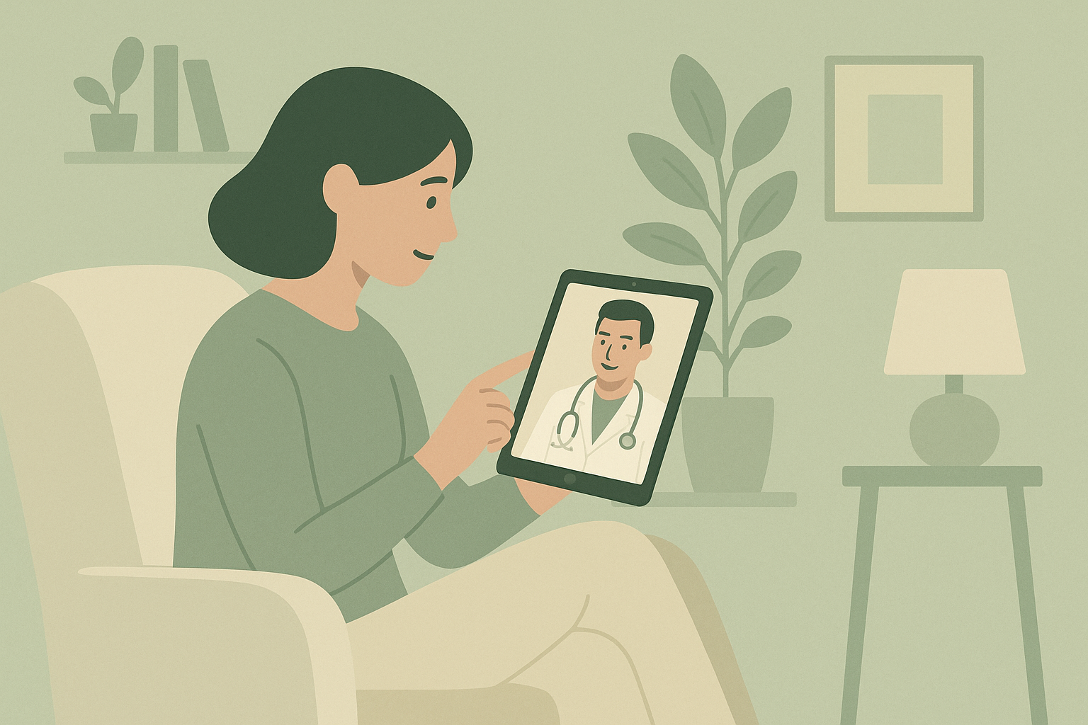 オンライン診療を自宅で受ける様子のイラスト