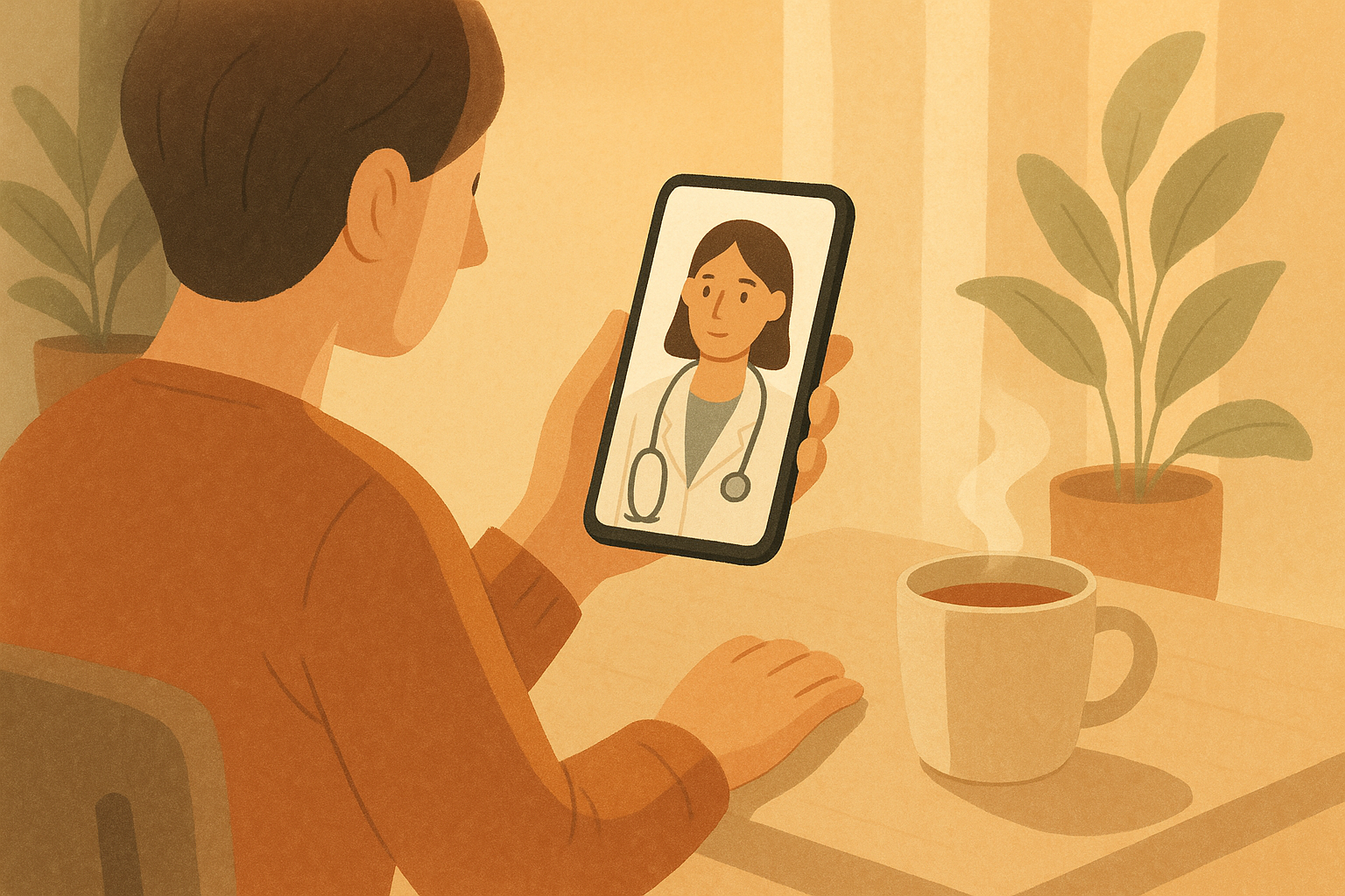 自宅でオンライン診療を受ける人のイラスト