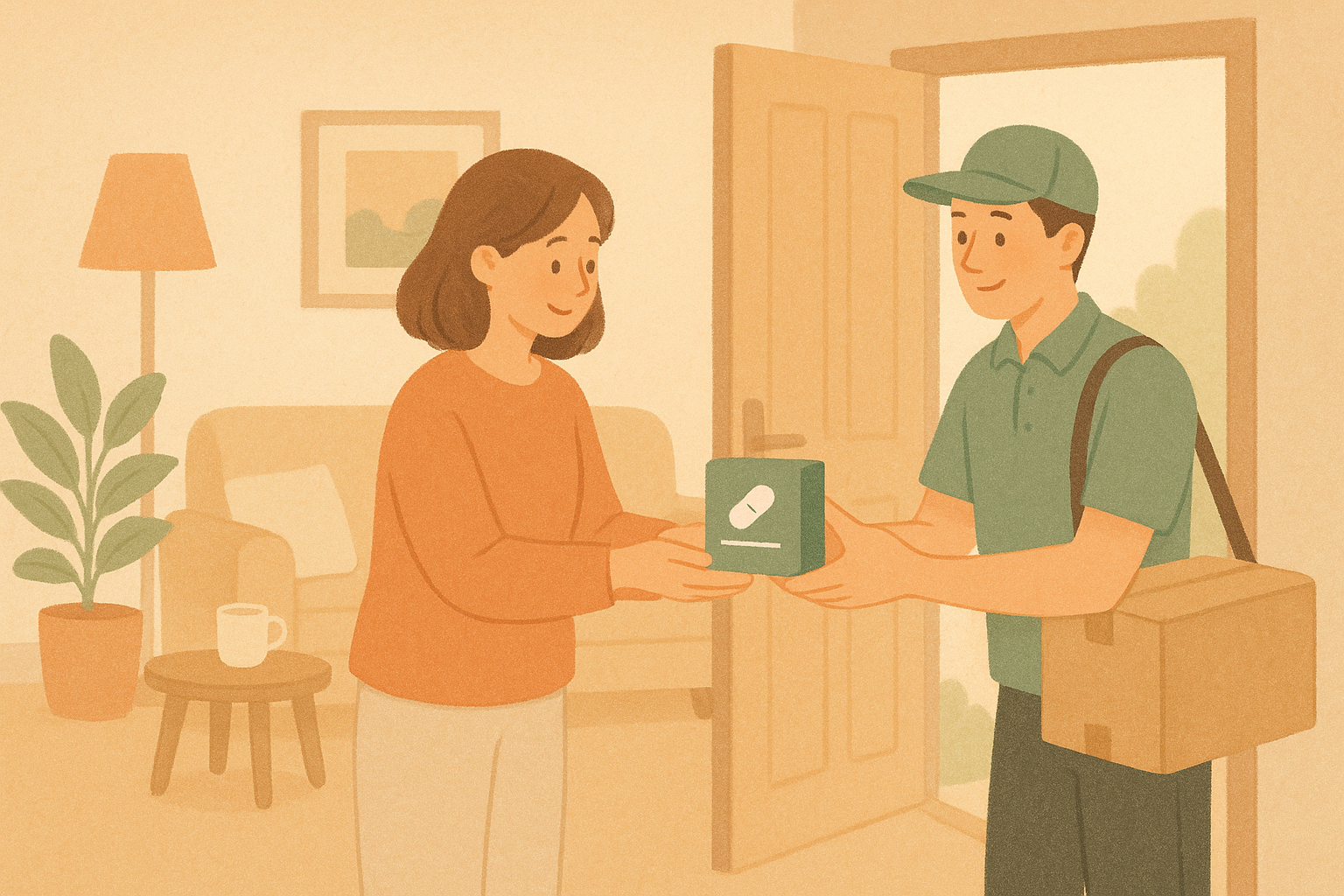 オンライン薬局で自宅に薬が届く様子