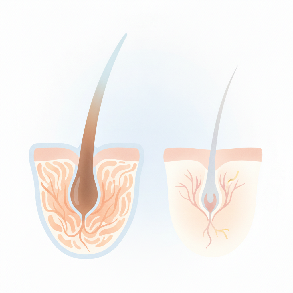 健康な毛根と薄毛の比較