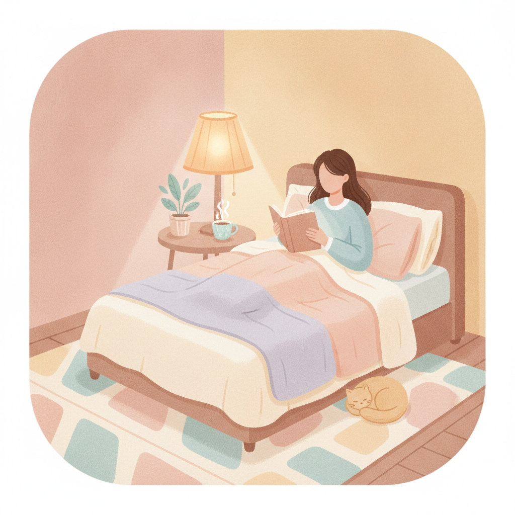 眠る前のリラックスした時間をイメージしたイラスト