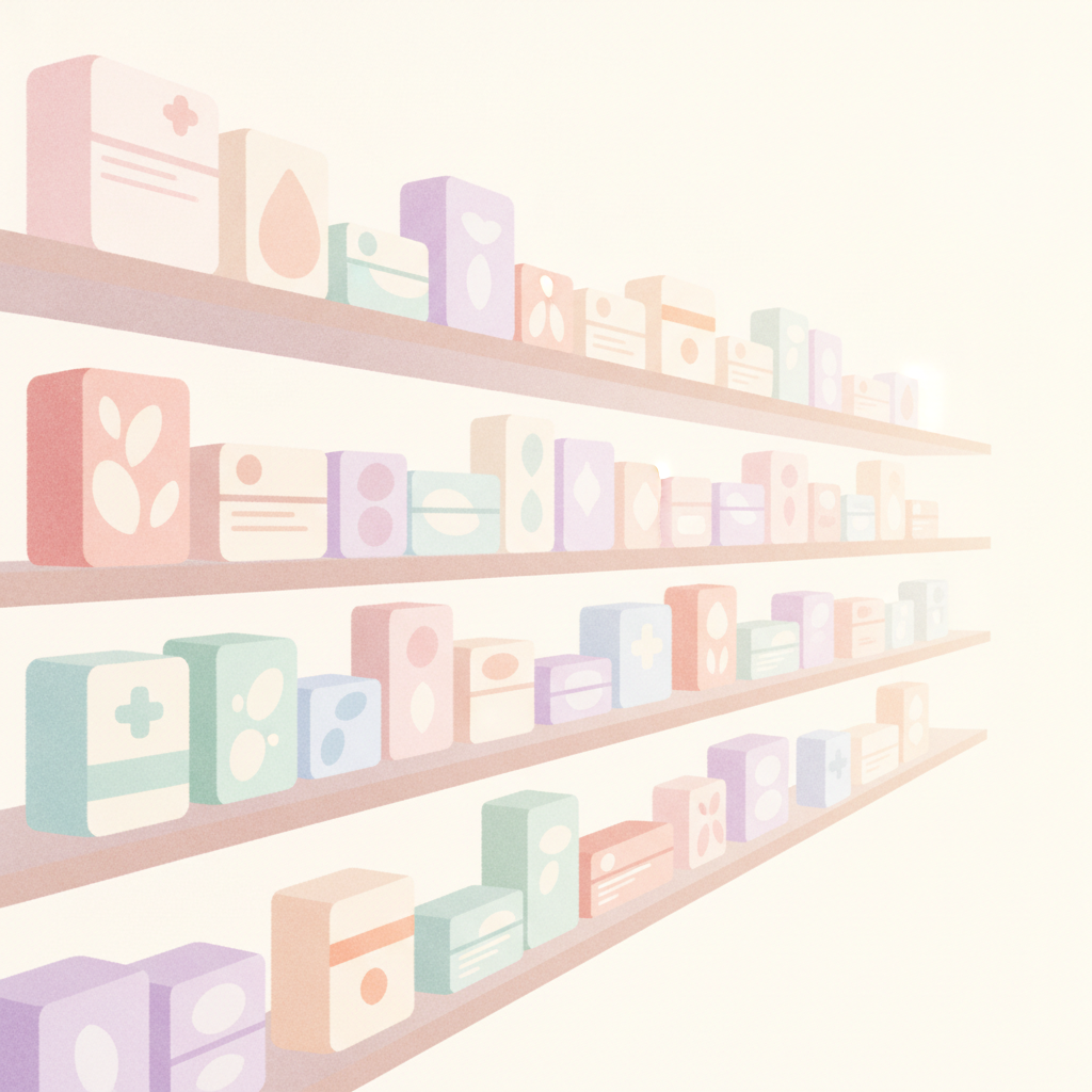 薬局の棚に並ぶ市販薬のイラスト