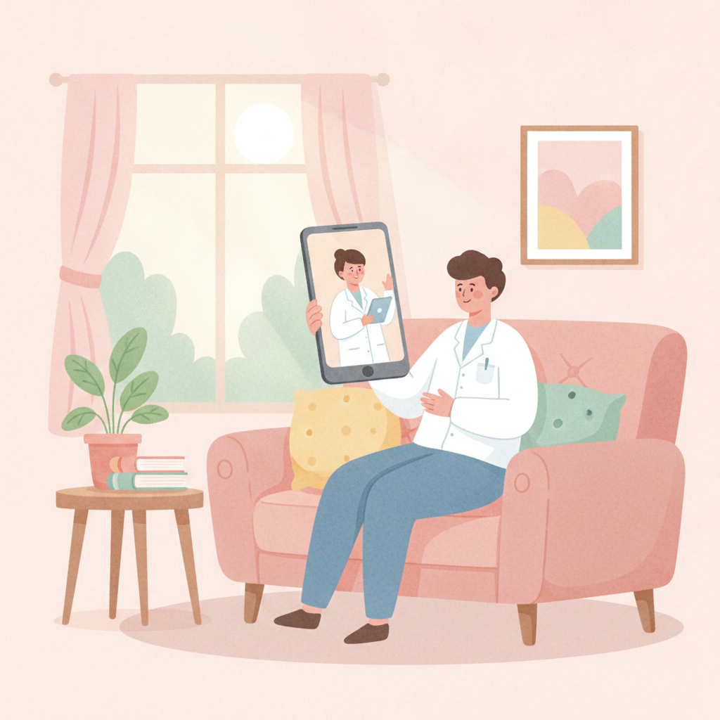 自宅から薬剤師に相談する様子のイラスト